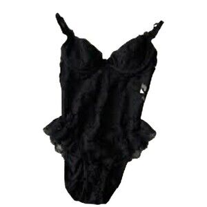 Vintage Victoria's Secret Gold Label black lace bustier teddy lingerie body suit